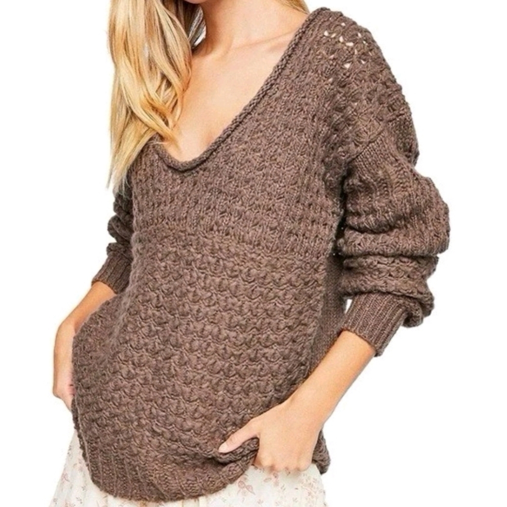 free people ♡ crashing waves cable knit sweater wool blend minimal